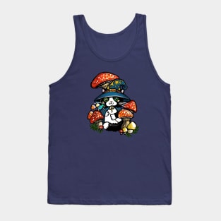 Adorable and Mystical Kitty Cat Wizard Sitting in some Mushrooms Tank Top